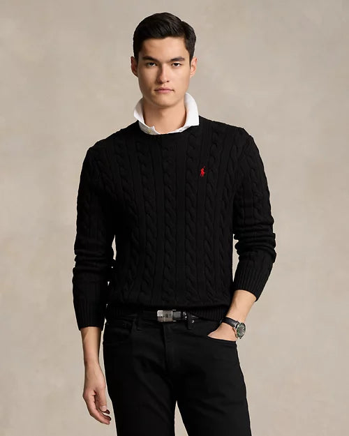 Ralph Lauren | Black Cable Knit Cotton Sweater